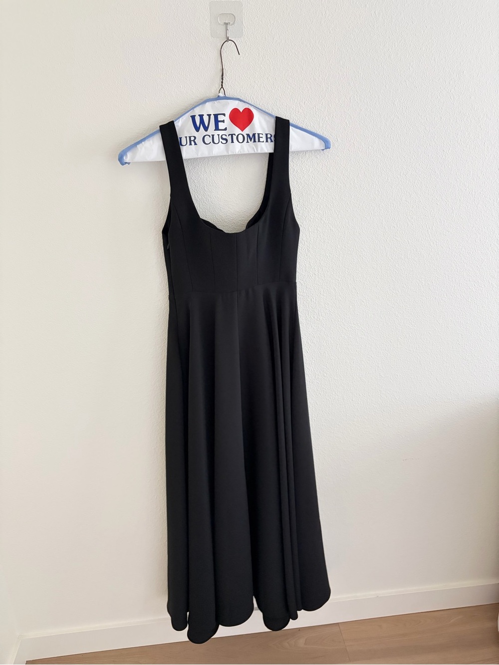 Odd Muse: Black Square-Neck Midi Dress with Wide Straps - Picture 3 of 4